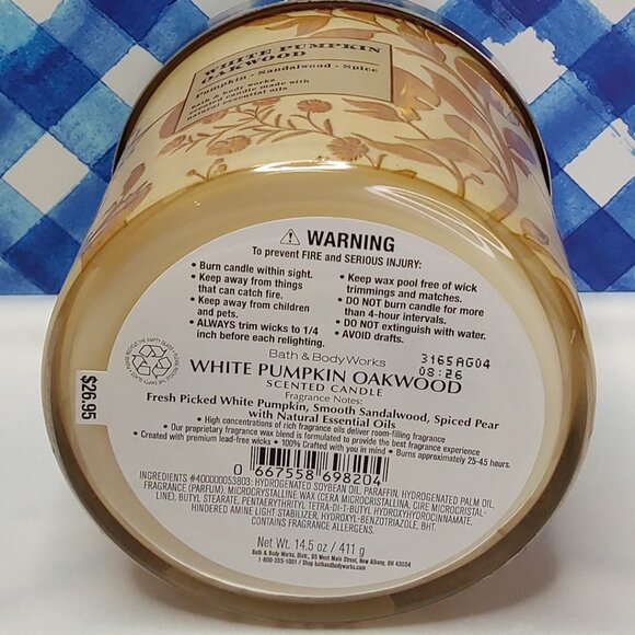 BATH & BODY WORKS 3-WICK CANDLE 'WHITE PUMPKIN OAKWOOD' - Picture 5 of 12